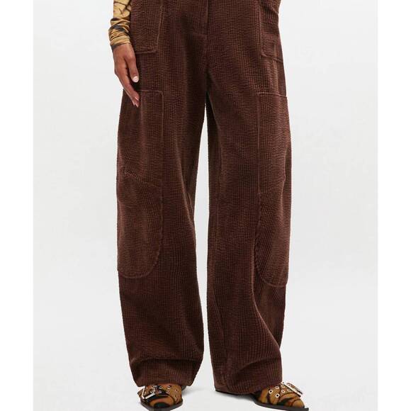 NEW GANNI seersucker corduroy curved pants in chicorycoffee